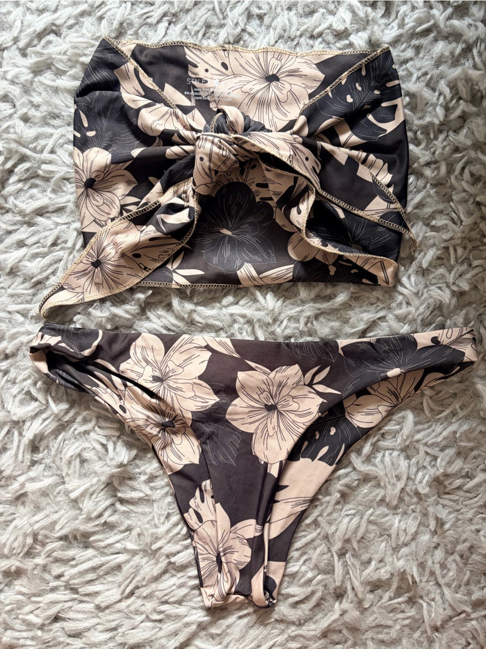 Stone Fox Floral Two-Piece Bikini Set in Black and Beige
